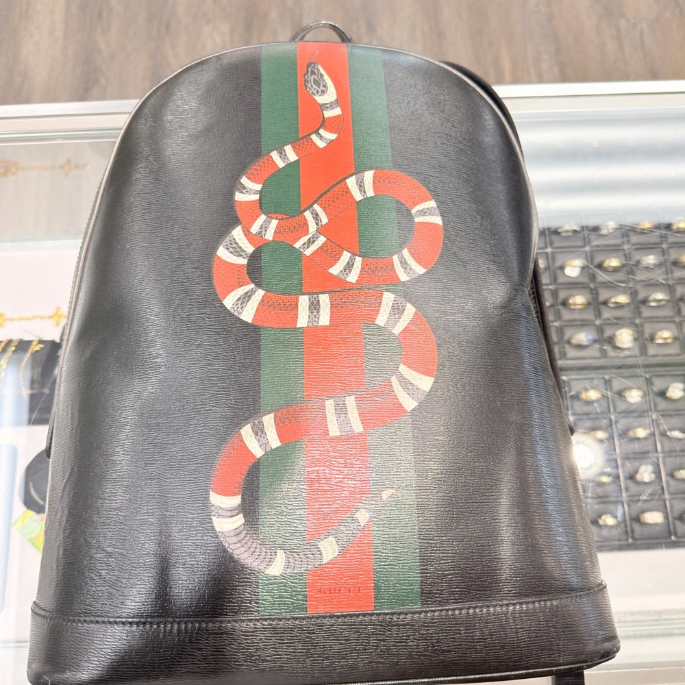 Gucci Snake & Web Leather Dome Backpack